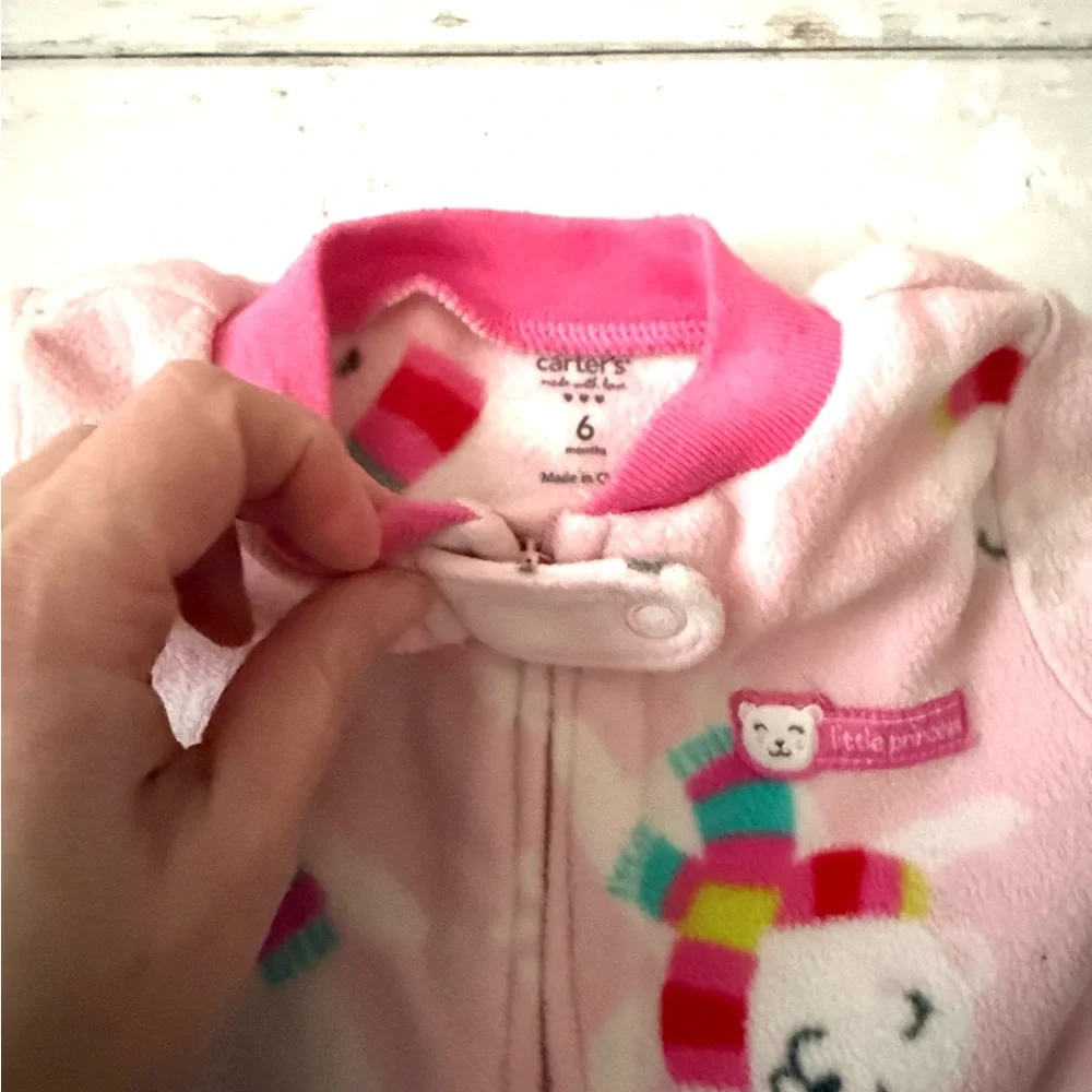 Carters 6m Baby Girl Footie Pajamas One Piece Pink Zip Up Pjs Fleece